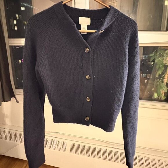 Navy blue cropped cardigan #cardigan - Picture 1 of 1